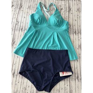 NWT Lands’ End Teal Swing Racerback Tankini High Rise Briefs Womens size 10/8